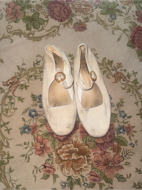 Shoes - Women’s Cream Mary Jane Flats with Buckle